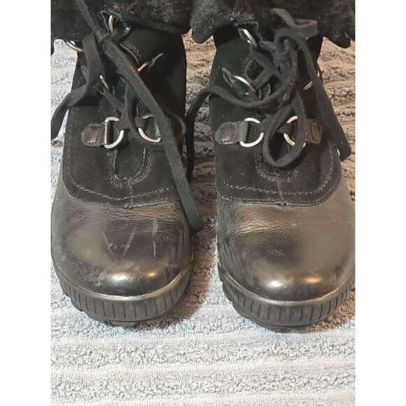 Baretraps Black Leather Faux Fur Combat Boots 9M - Picture 2 of 10